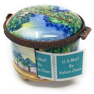 Kelvin Chen Enameled Stamp Roll Dispenser Trinket Box Claude Monet